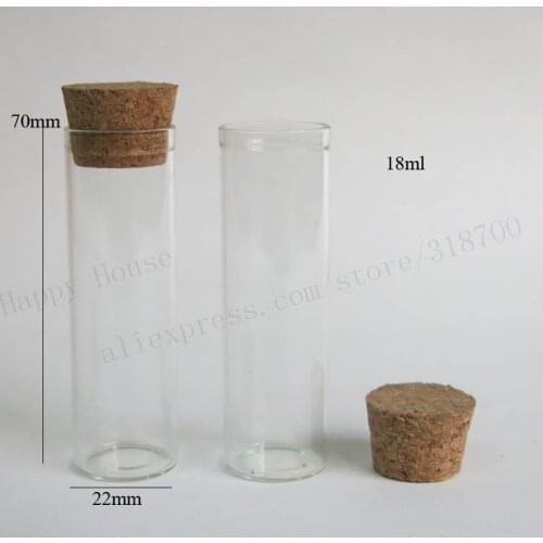 1000 x 18ml Clear Glass Tube with Wooden Cork 18cc Clear Cork Stoppered Tube Sample Vial Empty Glass Tube 22*70mm Containers