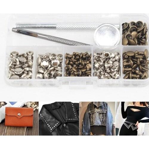 NEW 120 Sets Leather Craft Repair Double Cap Rivets Tubular Metal Studs Fixing Tools