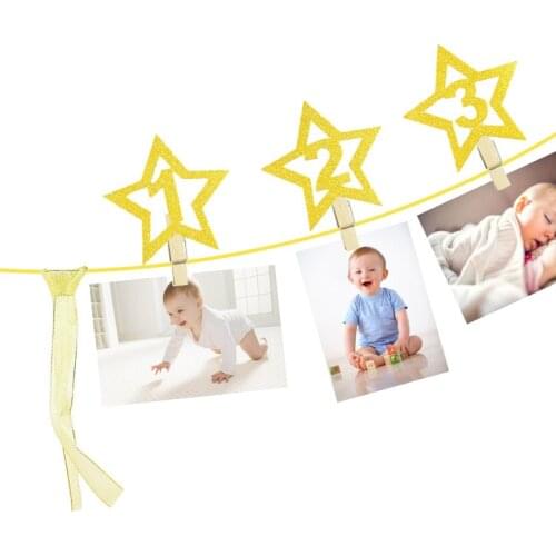2 Meters Glitter Baby Boy Girl 12 Months First Birthday Banner Kids 1st Birthday Bunting Photo Banners Garland with Wooden Clips