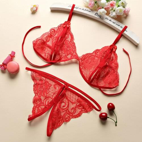 2pc/set Lace 2018 Women Through Bra Sexy Top Woman Red Bras Erotic Feminino Full Restraints Lingerie Bralette