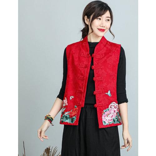2021 chinese traditional hanfu clothes tang suit vest women embroidery flower sleeveless hanfu vest cotton linen vest coat