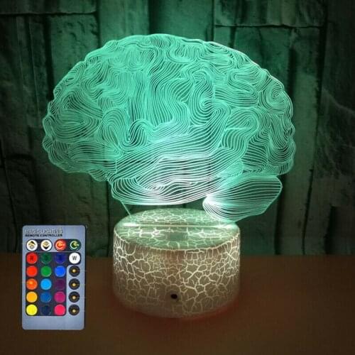 3D Illusion Lamp Brain Shape Colorful Remote Control USB Table LED Night Light