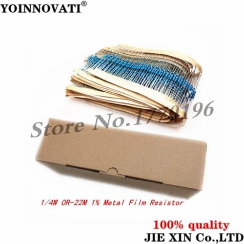 5000pcs 1/4W 0R-22M 1% Metal Film Resistor 0.25W 0 2.2 10 100 120 150 220 270 330 470 1K 2.2K 4.7K 10K 100K 470K 1M 10M 20M ohms