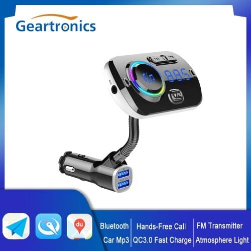 Car MP3 Player QC3.0 Fast Charger Bluetooth Car FM Transmitter Hands-Free Call Atmosphere Light 5-In-1 Multifunctional Player