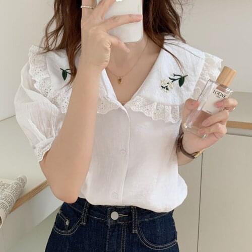 Alien Kitty Casual Lace Florals Embroidery Streetwear Retro Slim Chic Blouses 2021 Sweet Elegance OL Summer Femme Tops Shirts