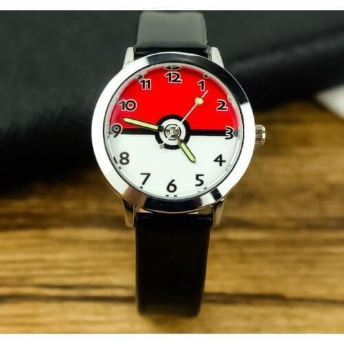 Pokemon Dial Children Wrist Watches Figure Toys Kids Student Cartoon Luminous Quartz Leather PokeBall watches Birthday Gifts Toy