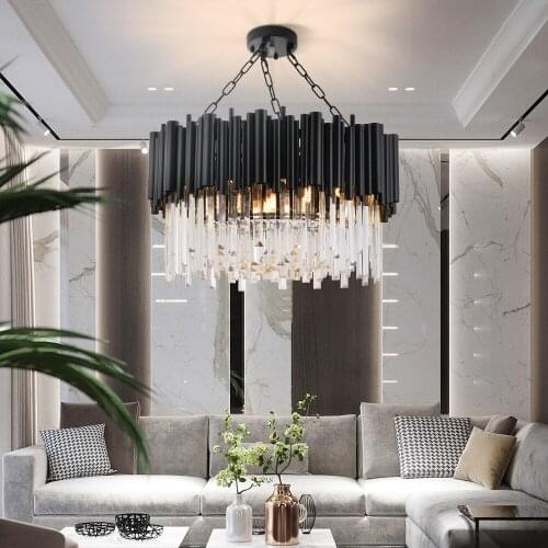 Black Modern Chandeliers Led Crystal Lamp Home Decor Lustre For Living Room Bedroom Luxury Lighting Fixture Round Light 24H Ship