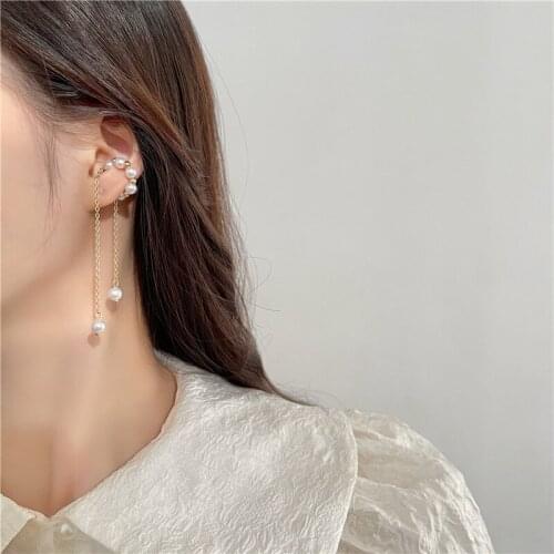 Tassel Long Chain Pearls Ear Cuff Fairy Mori Girls Luxury Ear Clip Single