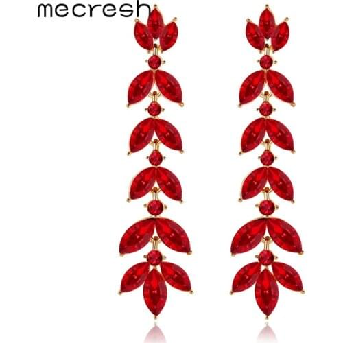 Mecresh Multicolor Leaf Crystal Long Drop Earrings for Bride Branch Rhinestone Christmas Earrings Women Dress Accessories EH1150