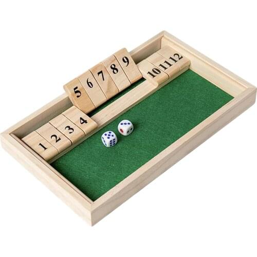 Shut The Box Wooden Board Dice Game with 12 Numbers Tabletop Version and Pub Board Game 2 Players and Up