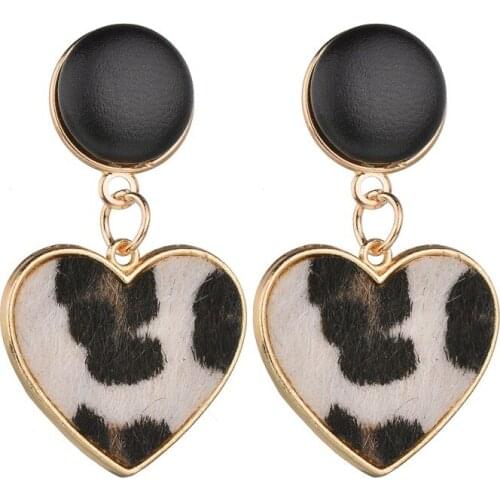 Personality Leopard print spots Heart earrings retro stud earrings earrings for women