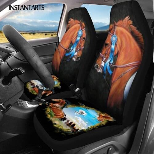 INSTANTARTS Art Painting Horse Print 2pcs/Set Stylish Car Interior Decor Car Seat Covers Soft Universal Car Front Seat Covers