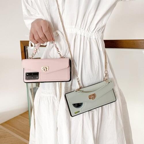 Lady Crossbody Leather Case For Huawei P40 Pro P30 Mate 30 Pro Nova 5 6 7 7SE Wallet Purse Handbag Long Metal Chain Phone Cases