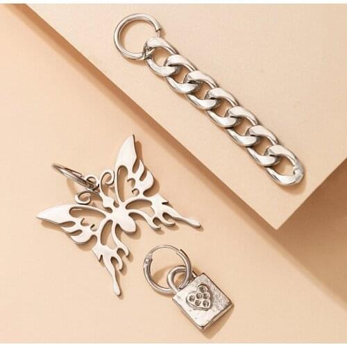 Meetvii 3pcs/set Fashion Silver Color Hollow Butterfly Earrings Set Personality Lock Chuny Chain Drop Earrings Women Ear Jewelry