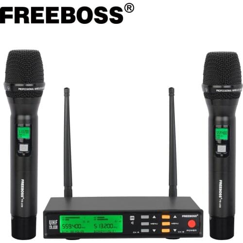 Freeboss FB-U58 UHF 2*200 Adjustable Frequency Metal handheld LCD Screen Smart Option ECHO and EQ effec Microphone System for DJ