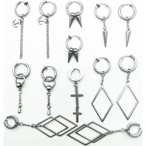 Fashion 2pcs/set Women Square Stud Earrings for Women and men Piercing Simulated Korea kpop Punk Tassel Earrings