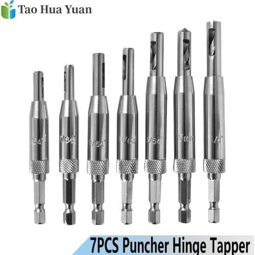 7pcs/set Power Tool Core Drill Bit Set Hole Puncher Hinge Tapper for Doors Self Center Woodworking Tools Milling Cutter Tool Set