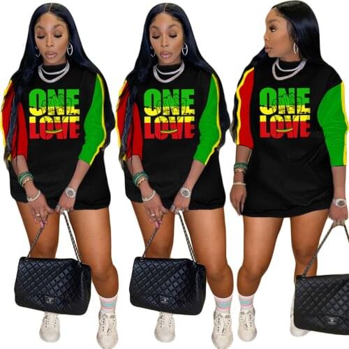 2021 New Arrivals Summer Fashion Patchwork One Love Letter O-neck Long Sleeve Slim Mini Shirt Dresses