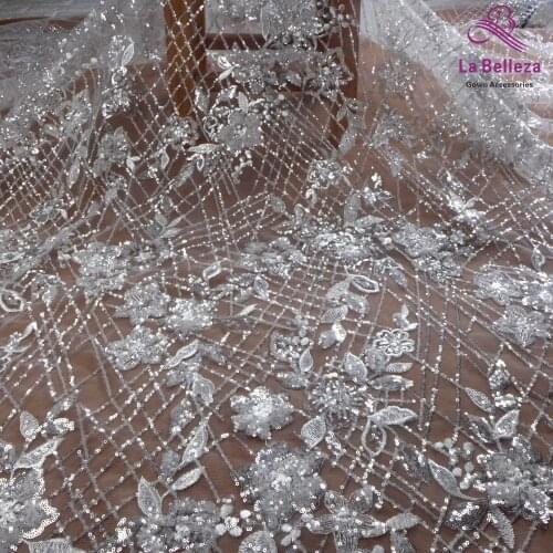 New arrivals sequins on netting lace fabric for evening wedding dress lace fabric 130cm by yard