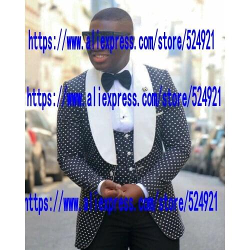 New Arrival Mens Suits Groomsmen Shawl White Lapel Groom Tuxedos Black Wedding Best Man Suit (Jacket+Pants+Vest+Tie) C61