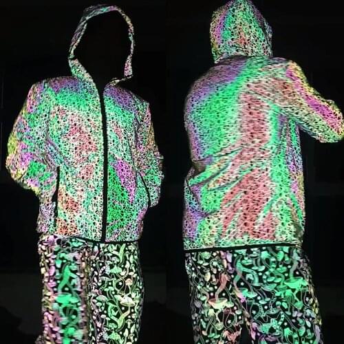 Autumn Men Fashion Outdoor Coloful Reflective Jacket Women Harajuku Hoody Striped Night Light Coats Punk Hip Hop Outwear Clothes