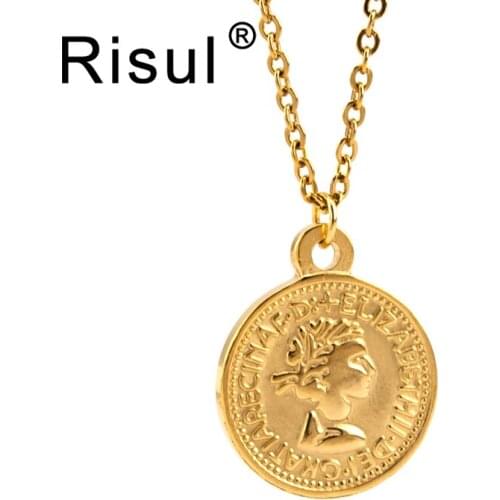 Stainless steel Lucky Coin penny cent Necklace For Women jewelry choker gold color Coins Rolo chain necklaces collare de moda