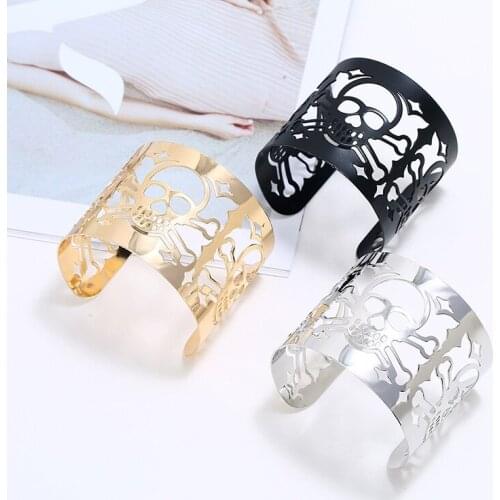 Fathers Day Gift Skull Bracelet Metal Hollow Hand Open Ring Wide Surface Unisex A66