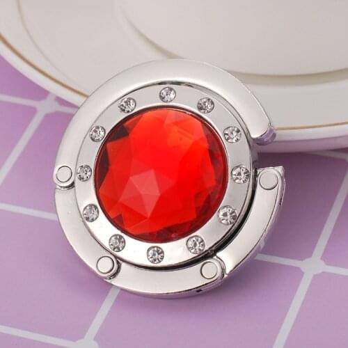 Portable Metal Diamond Foldable Table Handbag Holder Purse Hanger Convenient Hook Hang Bag Round Rhinestone Holder Home Decor
