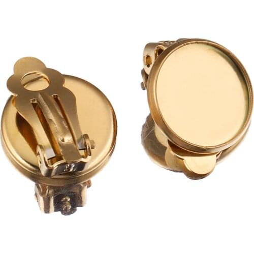 10Pcs Lot 6 8 10 12 MM Gold Stainless Steel Clip on Earrings Setting Blank Base Cabochon Cameo for Diy Jewelry Making Supplies