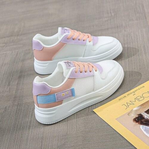 Mesh White Shoes Ladies Fashion Breathable Shoes Students Korean Casual Shoes Sports Shoes Flat Shoes Womens Shoes Lace-up