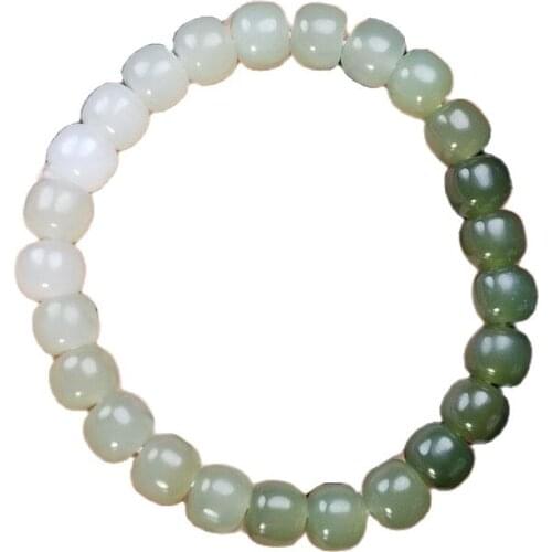 Xinjiang Hetian jade old pearl barrel bead Duobao hand string blue and white mens and womens Bracelets