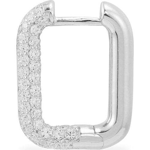 SLJELY Fashion Real 925 Sterling Silver Mono White Zircon Square Geometric Earring 1pc for Women Yacht Club Series Brand Jewelry