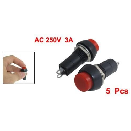 SODIAL(R) 5 Pcs AC 250V 3A SPST On/Off Self Locking Push Button Switch