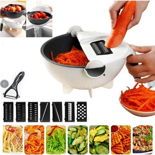 WALFOS Magic Multifunctional Rotate Vegetable Cutter With Drain Basket Kitchen Veggie Fruit Shredder Grater Slicer Drop Shipping