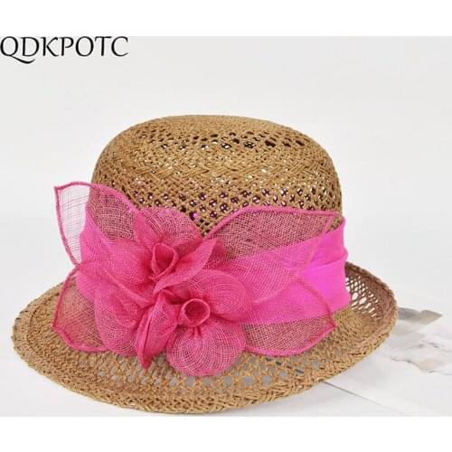 2021 Hat Summer New Women High Quality Raffia Sun Hats Fashion Flowers Hollow Out Breathable Tourism Sun Protection Cap QDKPOTC
