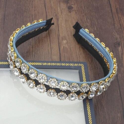 Korean Fashion Jeweled Hair Band Accessories Shiny Clear Full Crystal Stone Blue Hairband Rhinestone Headbands For Women Wedding