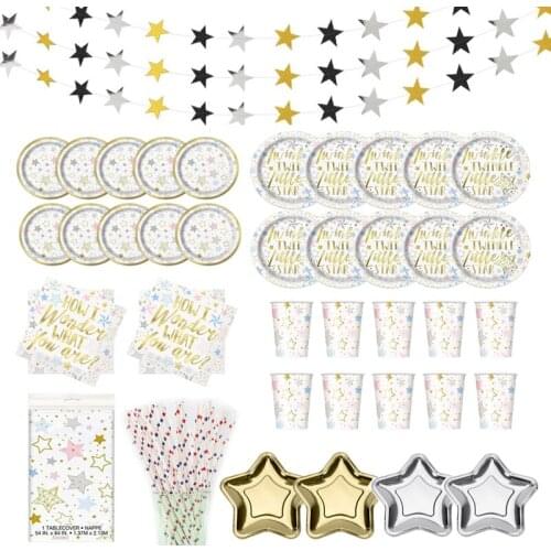Gold Stars Party Theme Wedding Decoration Disposable Tableware set Plate Cup Kids Favors Baby Shower Birthday Party Supplies