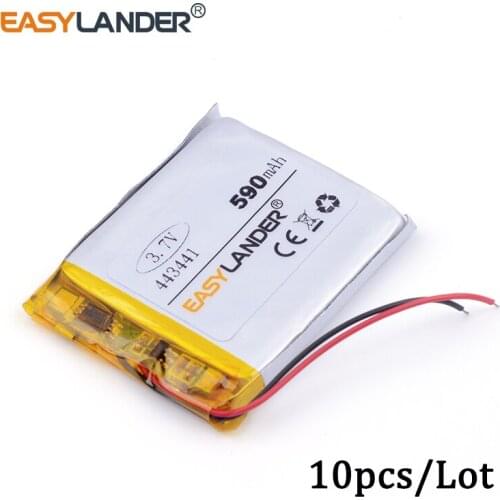 10pcs /Lot 3.7v lithium Li ion polymer rechargeable battery 590mAh 443441 for MP3,MP4,SPEAKER,bluetooth,GPS,toy,smart watch