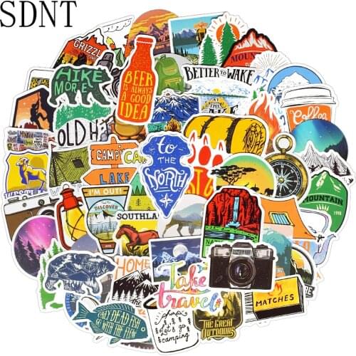 100 PCS Camping Nature Stickers Outdoor Hiking Sport Travel Waterproof Sticker DIY Travel Case Laptop Bike Skateboard Car Decal