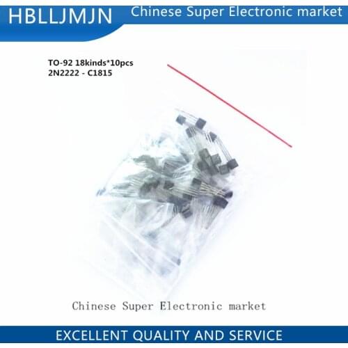 18 value 180pcs TO-92 Transistor Assortment Kit S9016 S9012 S9013 S9014 S9015 S9018 A1015 C1815 A42 A92 2N5401 2N5551 A733 C945