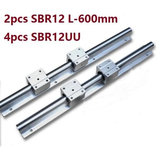 2pcs SBR12 L-600mm support rail linear guide + 4pcs SBR12UU linear bearing blocks for CNC router parts