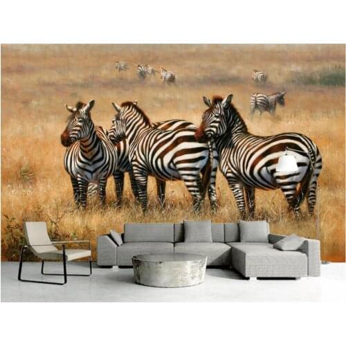Custom photo 3d wallpaper Europe hand painted oil painting zebra animal on the prairie 3d wall murals wallpaper for walls 3 d