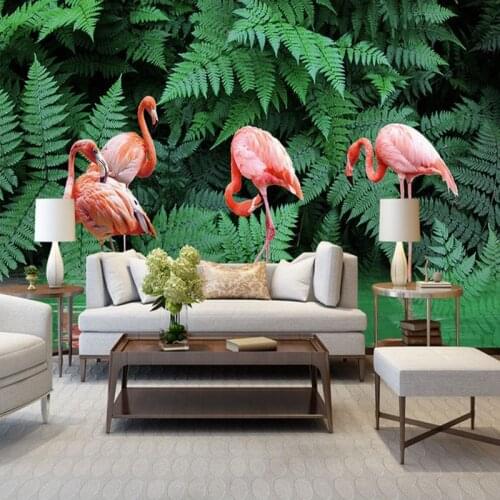Custom 3D Poster Wall Painting Rainforest Green Leaves Photo Mural Dining Room Kitchen Bedroom Living Room Flamingo Wallpaper