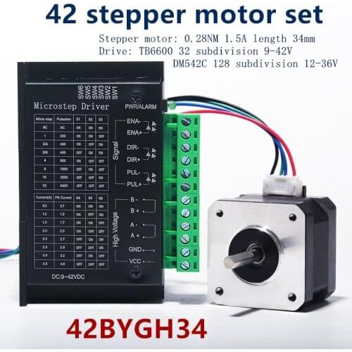 42 stepper motor set 42BYGH34 torque 0.28N.M long 34MM+ driver 4.0A TB6600 DM542C