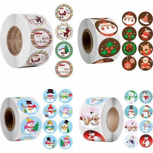 500pcs/roll Christmas Cartoon Sticker Kids Christmas New Year Gift Packing Sealing Sticker Party Adhesive Lable Decoration