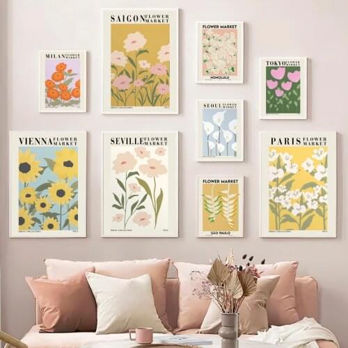 Flower Market Abstract Paris Vienna Seville Wall Art Prints Canvas Painting Nordic Poster Wall Pictures For Living Room Decor