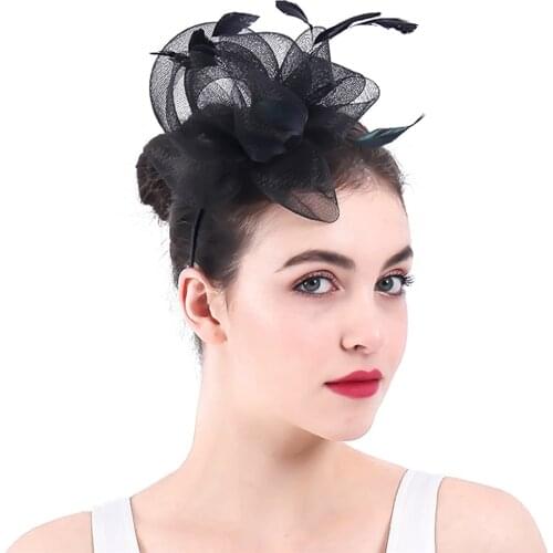 Elegant Women Wedding Headwear Ladies Fascinators Headbands Bride Tea Party Race Hair Accessories Bridal Mesh Fedora Caps