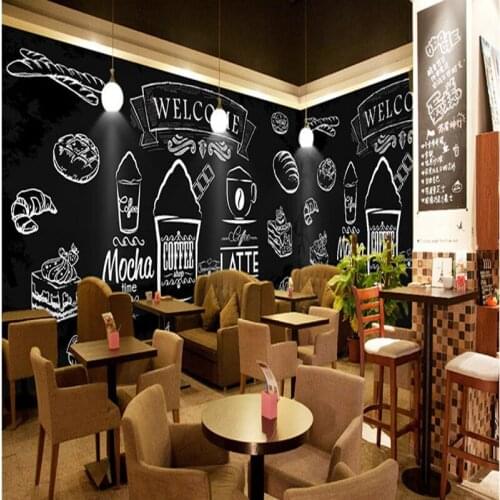 Photo wallpaper Hand painted chalk painted fried chicken burger wall western fast food shop coffee cafe wallpaper mural