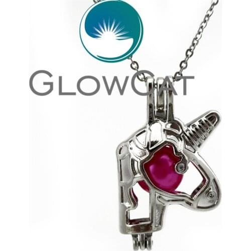 GLOWCAT KK686 Unicorn Beads Cage Locket Pendant Perfume Essential Oil Diffuser Pearl Cage Necklace Kids Girl Friend Gift