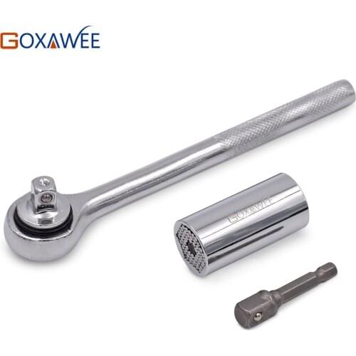 GOXAWEE 3Pcs Multi-function Ratchet Universal Socket 7-19mm Power Drill Adapter car Hand Tool Set Repair Kit